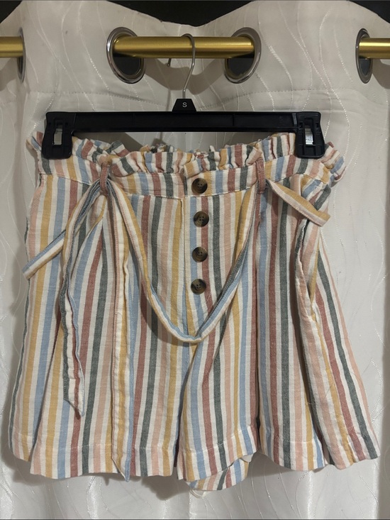 American Eagle Outfitters Pants - Striped High-Waist Button-Front Paperbag Shorts — Multicolor